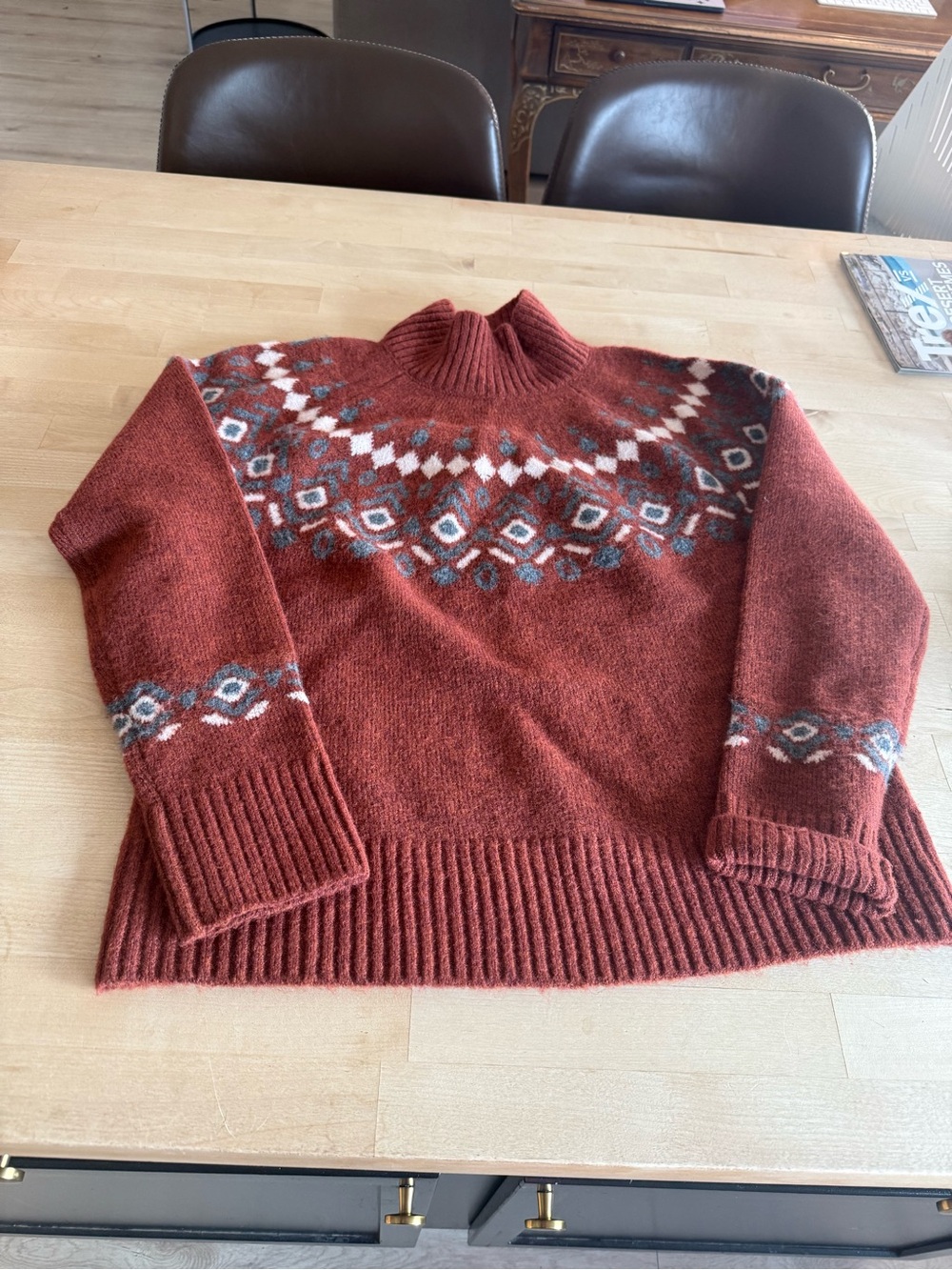 Kuhl Rust Red Fair Isle Turtleneck Sweater